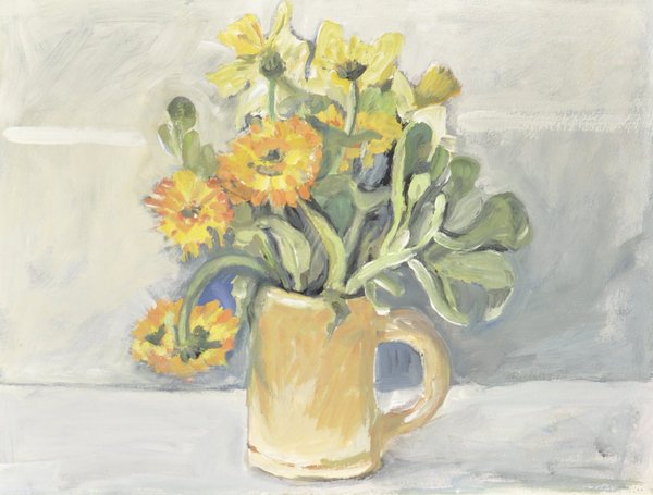 Marianne M. Richter - Gelbe Blumen im Tonkrug