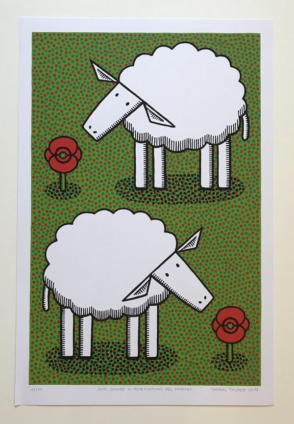 Thomas Tauber - Zwei Schafe in Betrachtung des Mohnes